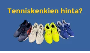 Asicsen tenniskenkiä sinisellä taustalla